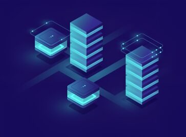 Modular system blocks connected in network illustrating composable data architecture for scalable data systems
