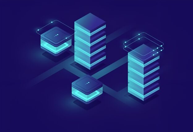 Modular system blocks connected in network illustrating composable data architecture for scalable data systems