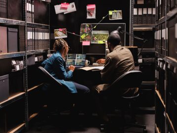 Analysts reviewing multiple records and source materials, illustrating the risks of data risk concentration when organizations rely on too few data sources