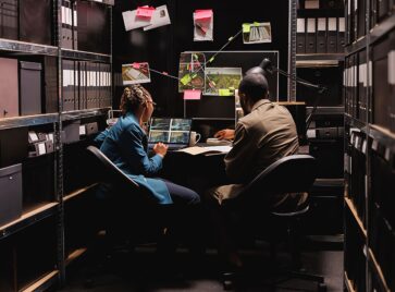 Analysts reviewing multiple records and source materials, illustrating the risks of data risk concentration when organizations rely on too few data sources