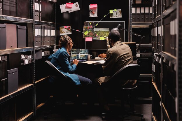 Analysts reviewing multiple records and source materials, illustrating the risks of data risk concentration when organizations rely on too few data sources