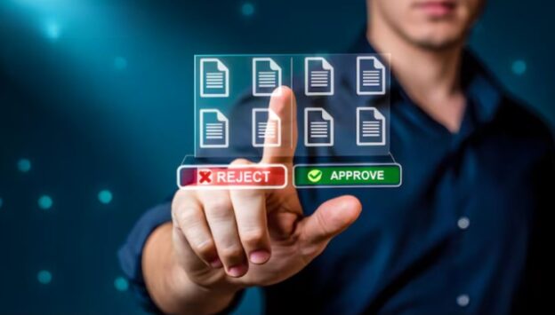Professional reviewing and approving digital records as part of a data trust architecture for reliable business decision-making