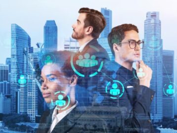 Business professionals connected across digital platforms illustrating a cross-system data conflict caused by inconsistent customer records and disconnected business systems.